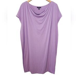 Eileen Fisher Drape Front Viscose Short Sleeve Dress L Lilac